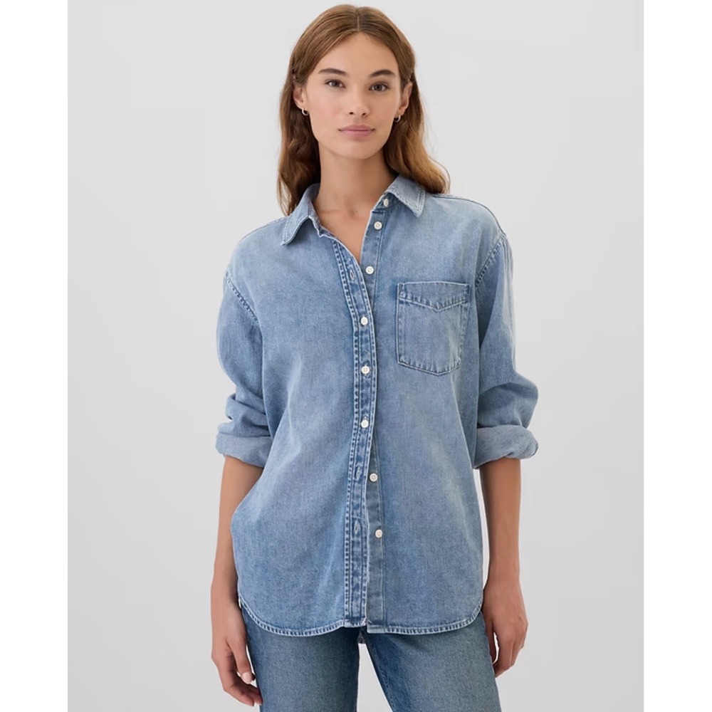 Gap Denim Big Shirt Womens XL Blue Medium Wash Oversized Cotton Long Sleeve